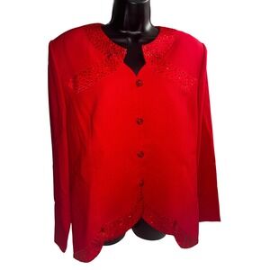 Vintage Red Beaded Blazer Eighties Glamour Dynasty Retro Sexy Jacket Size 16 Hot
